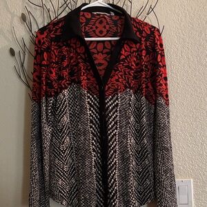 Red and Black Patterned Blouse